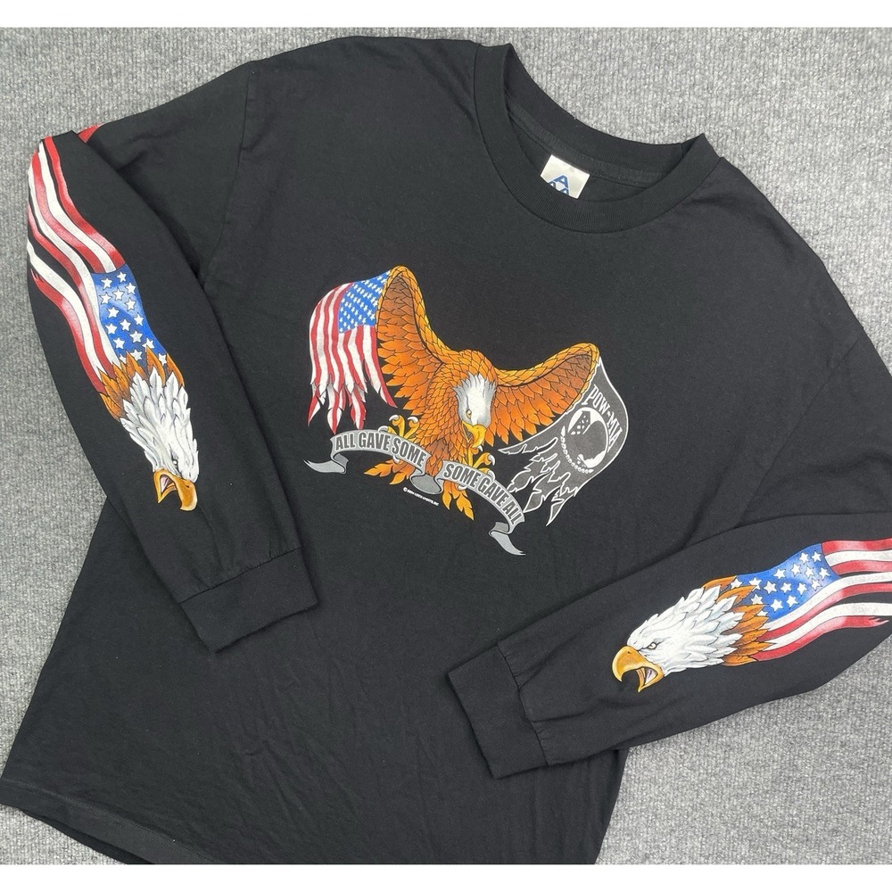 Alstyle T-Shirt Men L Black Long Sleeve Eagle POW-MIA All Gave Some 2004 Graphic